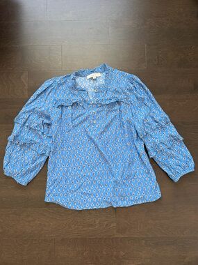 LOFT Blue Printed Long-Sleeve Blouse